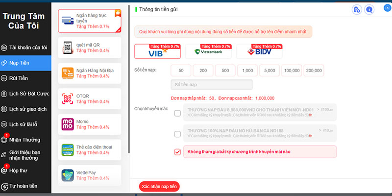 Cách nạp tiền RR88 thông qua các ngân hàng nội địa tại Việt Nam